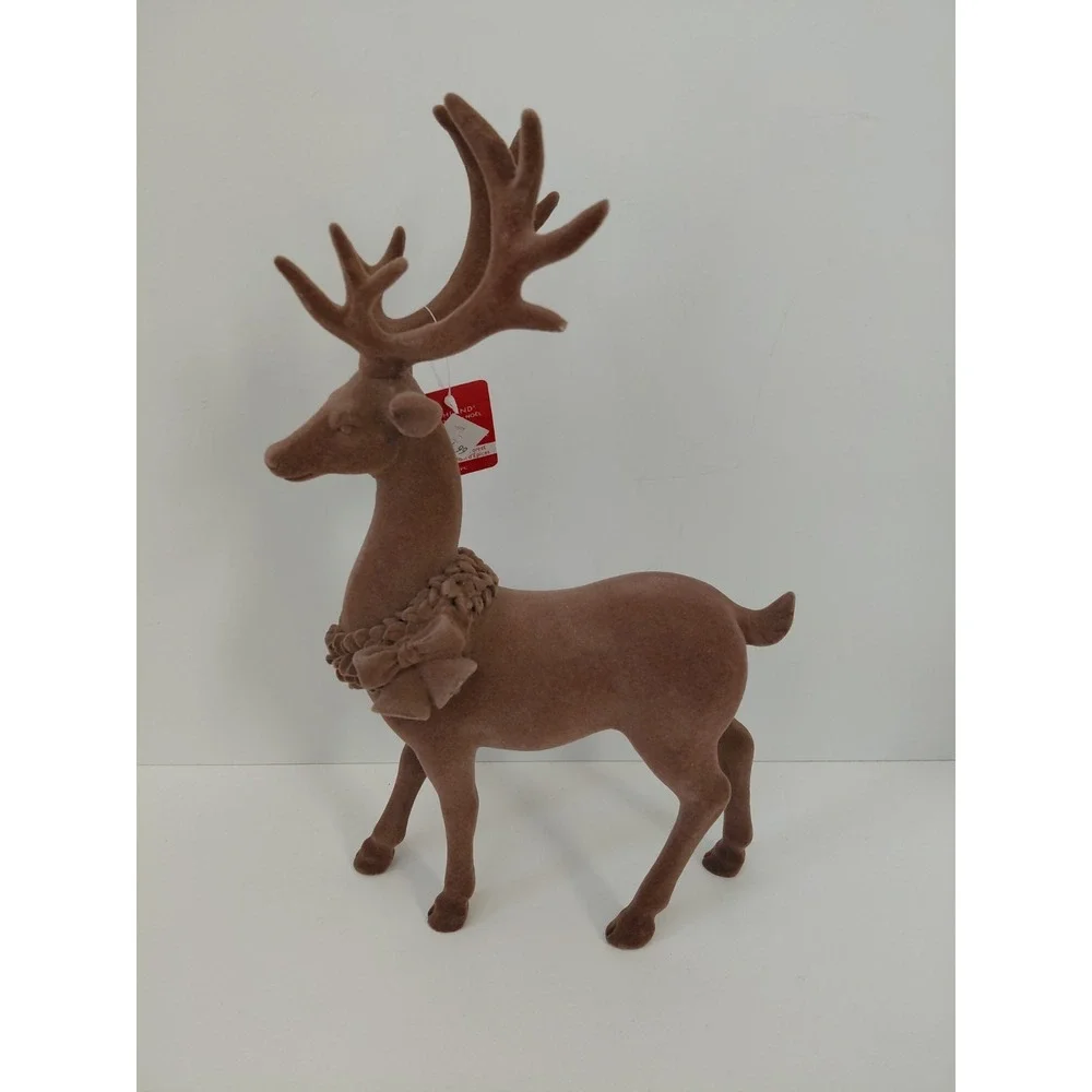 Christmas‎  Flocked Reindeer 12 x 7 Inches Brown NWT